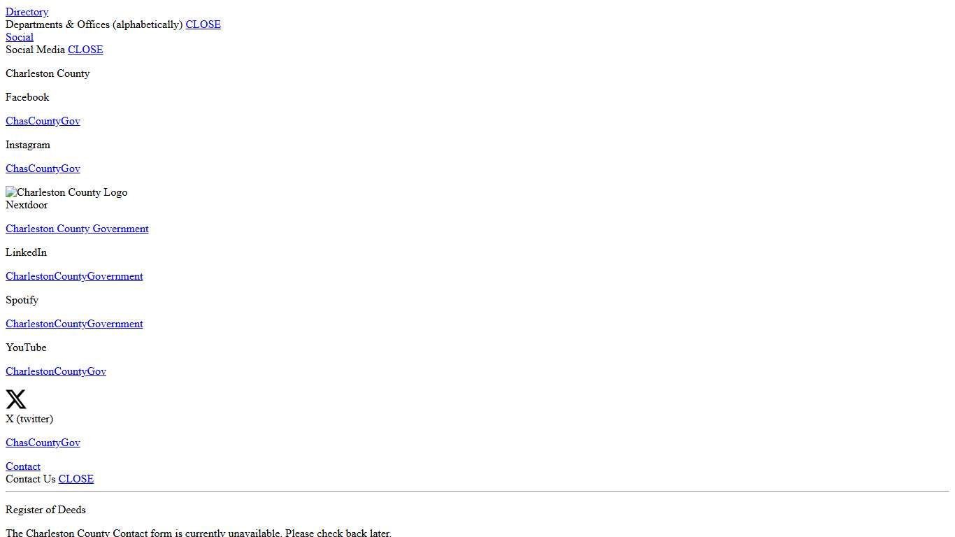 Deed, Mortgage or Miscellaneous Document Name/Date Search: Register of Deeds Office Charleston County Government